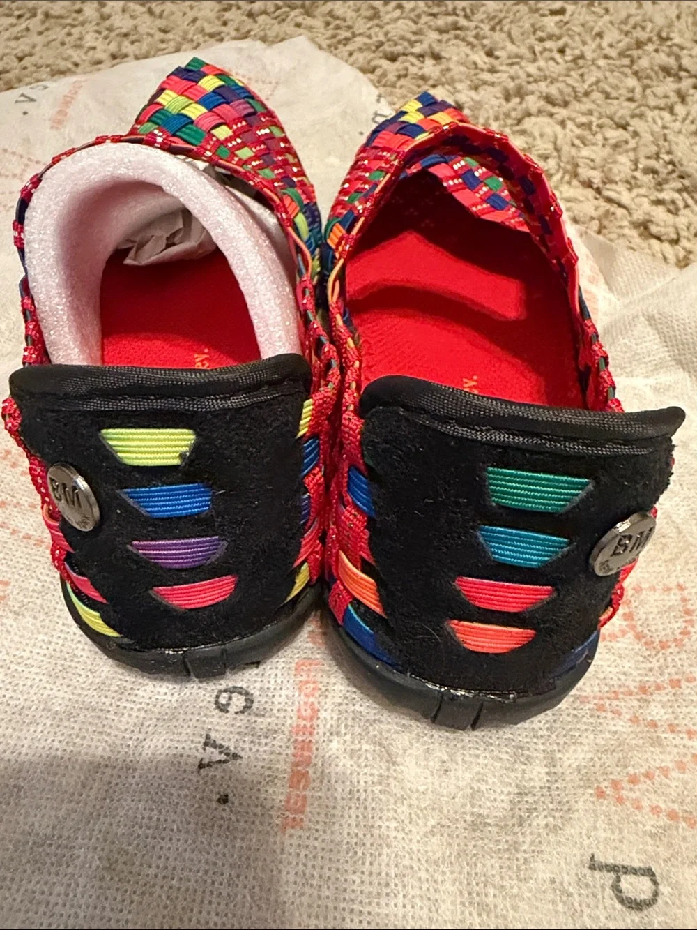 bernie mev. Girls Multicolor Woven Mary Jane Sandals - Red, Blue, Green, Yellow